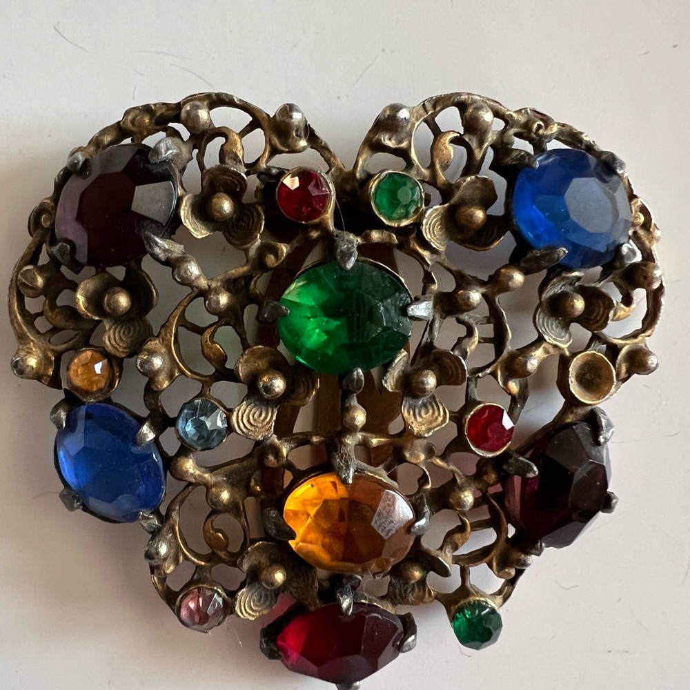Vintage Heart-Shaped Multicolor Brooch